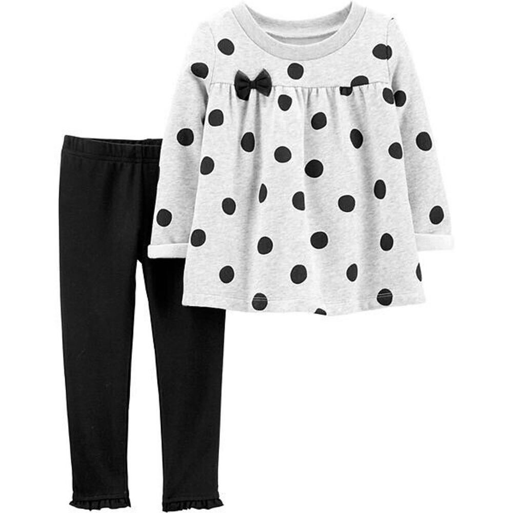 Toddler Girls 2-Piece Polka Dot Fleece Sweatshirt Top & Legging Set Cotton 4T